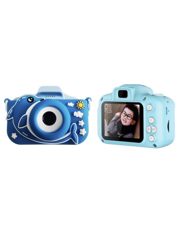 ASAKY KIDS PHOTO CAMERA DIGITAL BUBBLE MICRO SD 2"IPS HD SCREEN BLUE + COVER DELFINO
